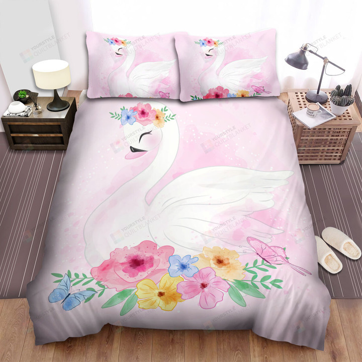The Wild Animal - The Beautiful Swan Wearing Flowery Crowd Bed Sheets Spread Duvet Cover Bedding Sets