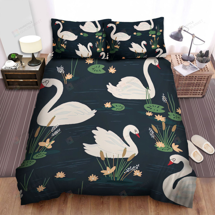 The Wild Animal - The Swan In The Lake Illustration Bed Sheets Spread Duvet Cover Bedding Sets