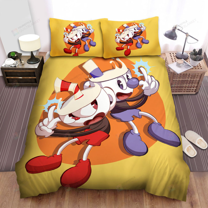 Cuphead - The Mugman And Cuphead Side By Side Bed Sheets Spread Duvet Cover Bedding Sets