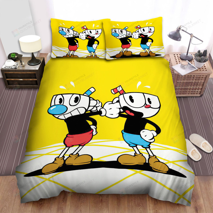 Cuphead - Catching Each Other Ear Bed Sheets Spread Duvet Cover Bedding Sets