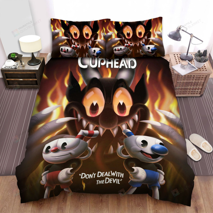 Cuphead - The Devil Behind Cuphead And Mugman Bed Sheets Spread Duvet Cover Bedding Sets