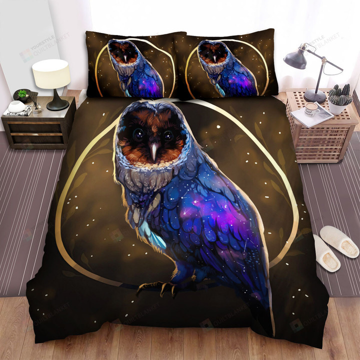The Wild Bird - The Blue Owl In The Circle Bed Sheets Spread Duvet Cover Bedding Sets