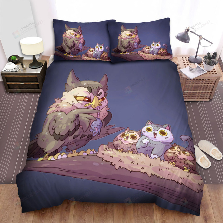 The Owl Looking At These Cats Bed Sheets Spread Duvet Cover Bedding Sets