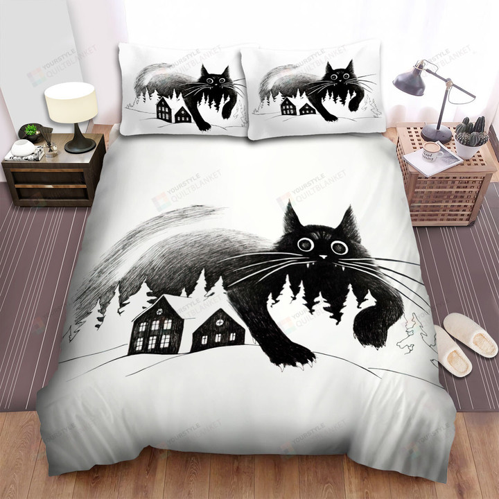 The Christmas Art - Yule Cat On Your Roof Bed Sheets Spread Duvet Cover Bedding Sets