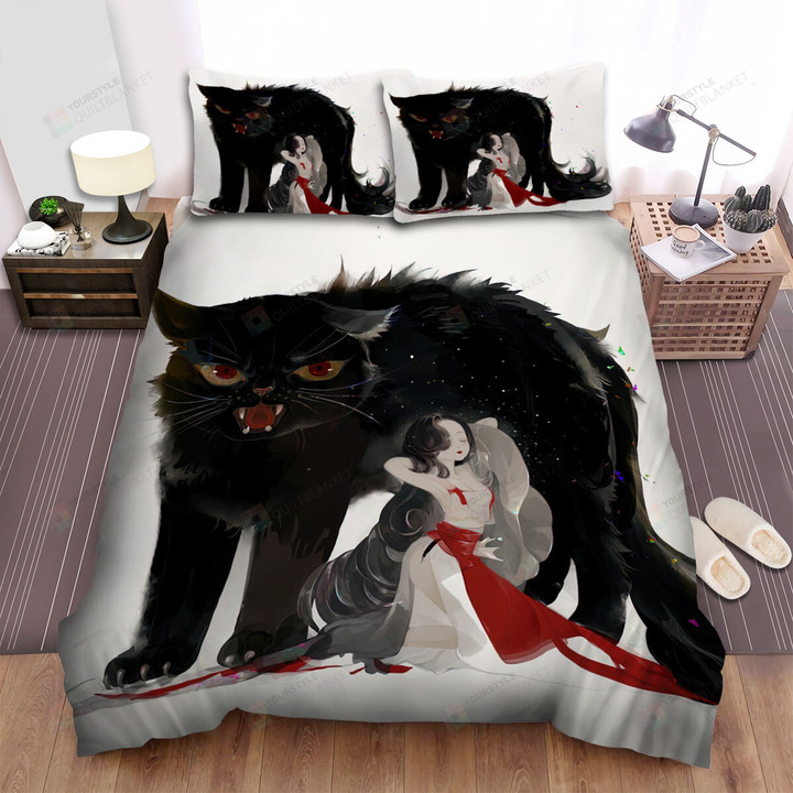 The Christmas Art - Yule Cat And Lady Bed Sheets Spread Duvet Cover Bedding Sets