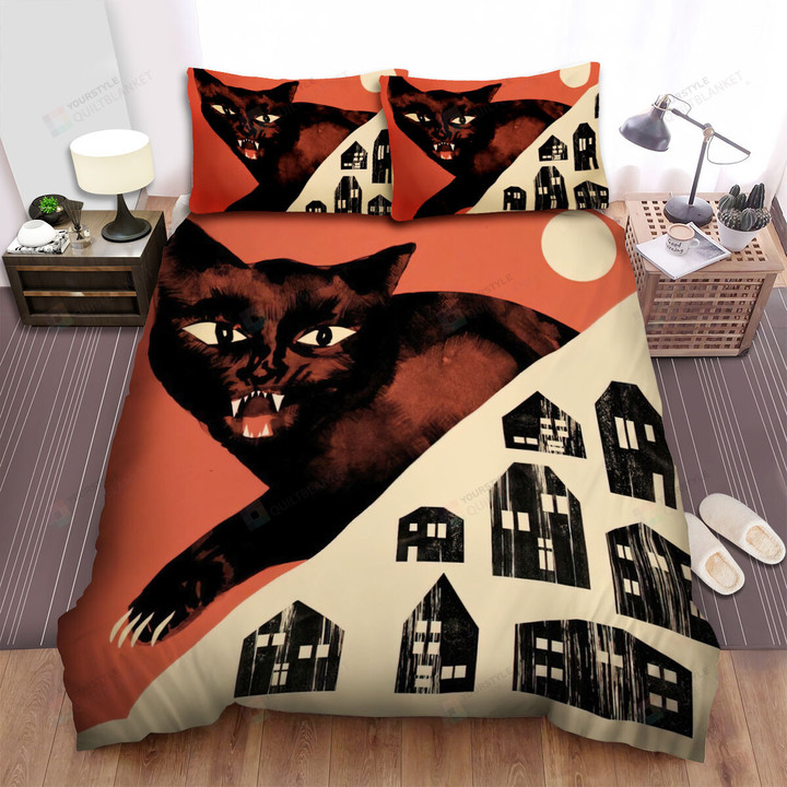The Christmas Art - Yule Cat Close To The Town Bed Sheets Spread Duvet Cover Bedding Sets