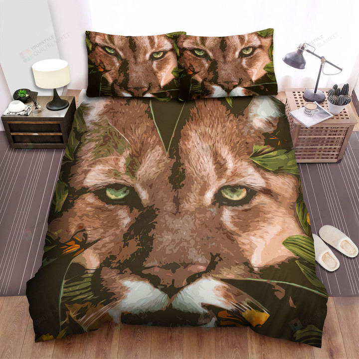 The Wildlife - The Cougar Hiding In The Leaves Bed Sheets Spread Duvet Cover Bedding Sets