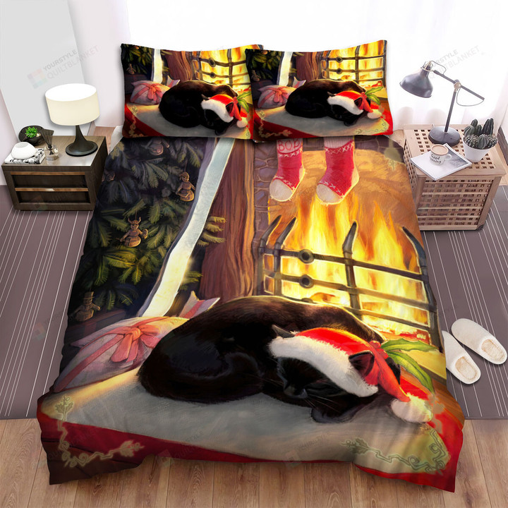 The Christmas Art - Yule Cat Sleeping Tight Bed Sheets Spread Duvet Cover Bedding Sets
