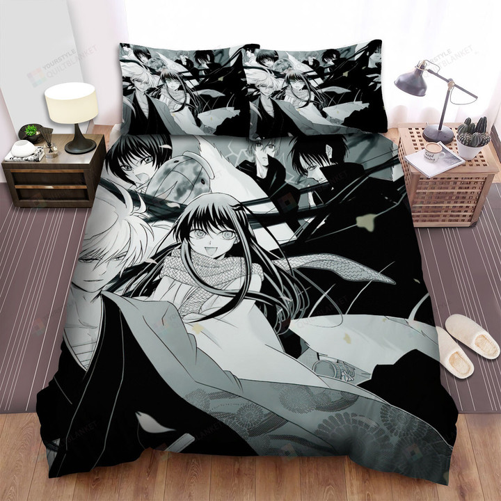 Nura: Rise Of The Yokai Clan Characters In Black & White Bed Sheets Spread Duvet Cover Bedding Sets