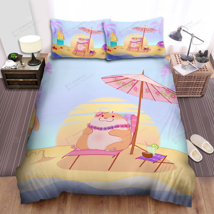 The Cute Animal - The Hamster Lying On The Beach Bed Sheets Spread Duvet Cover Bedding Sets