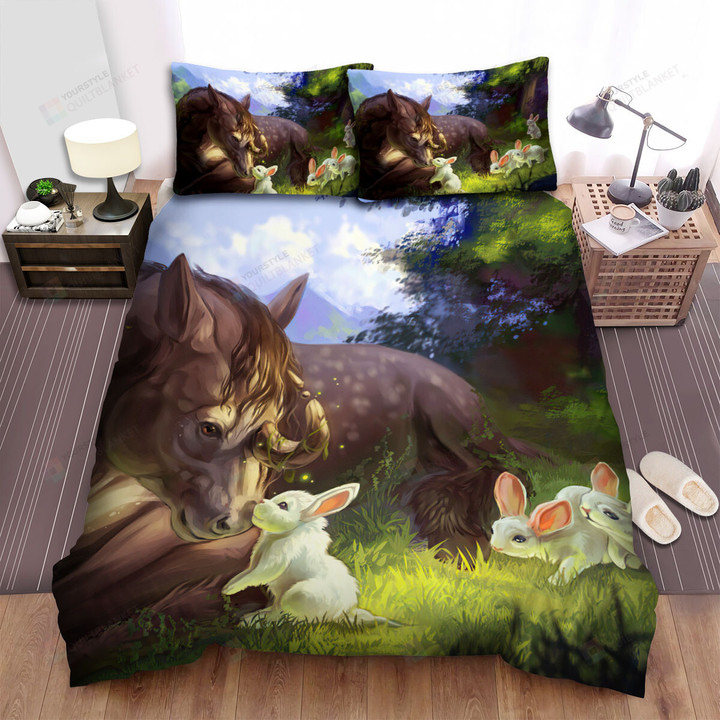 The Natural Animal - The Horse And The Bunny Bed Sheets Spread Duvet Cover Bedding Sets