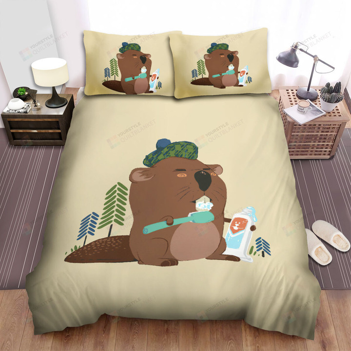 The Wildlife - The Beaver Brushing Teeth Bed Sheets Spread Duvet Cover Bedding Sets