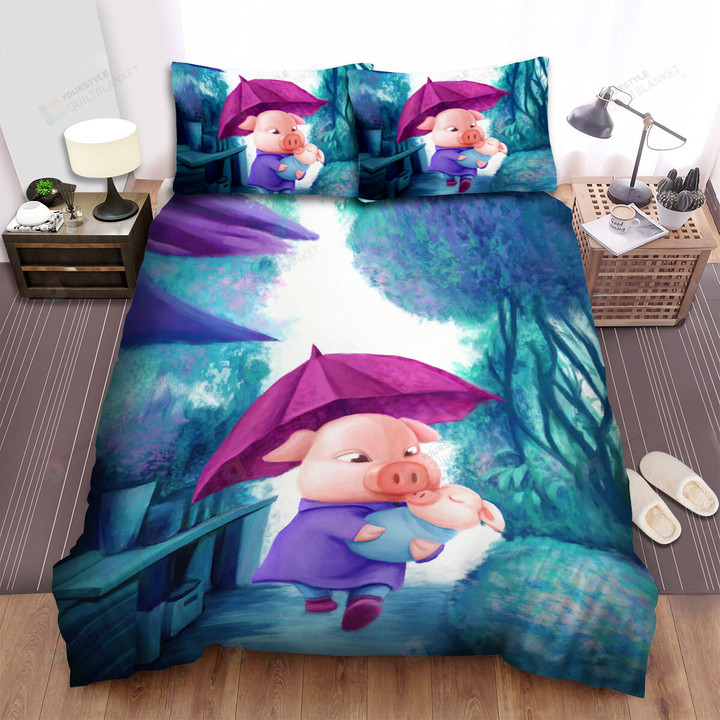 The Pig Mom Carrying Her Baby Bed Sheets Spread Duvet Cover Bedding Sets