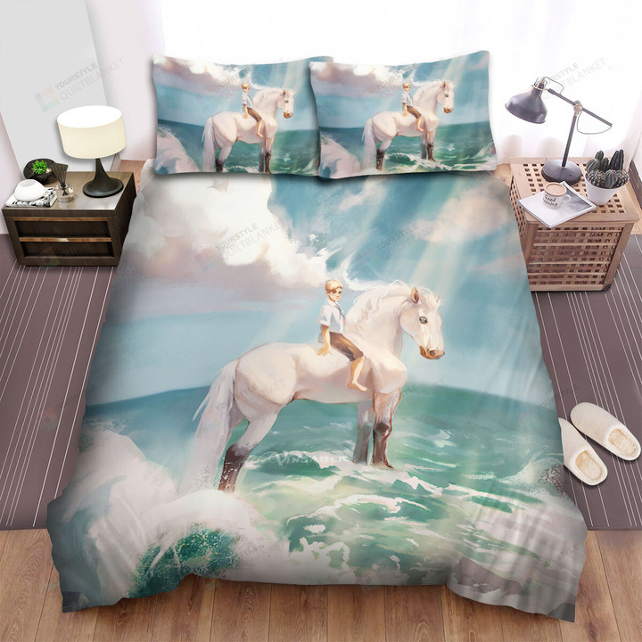 The Natural Animal - The White Horse In Water Bed Sheets Spread Duvet Cover Bedding Sets