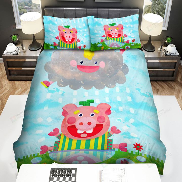 The Pig Under The Grey Cloud Bed Sheets Spread Duvet Cover Bedding Sets