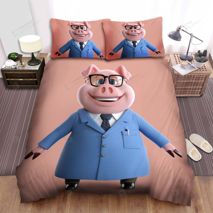 The Farm Animal - The Pig In The Blue Suit Bed Sheets Spread Duvet Cover Bedding Sets