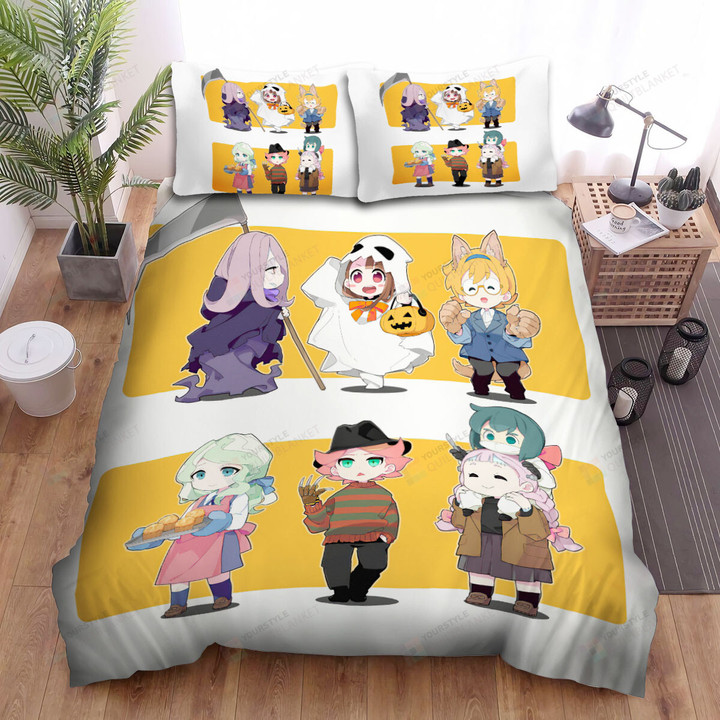 Little Witch Academia Chibi Characters In Halloween Costumes Bed Sheets Spread Duvet Cover Bedding Sets