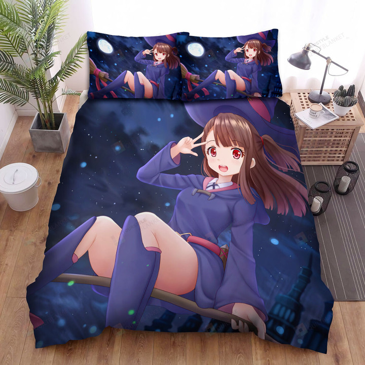 Little Witch Academia Kagari Atsuko On Flying Broom Bed Sheets Spread Duvet Cover Bedding Sets