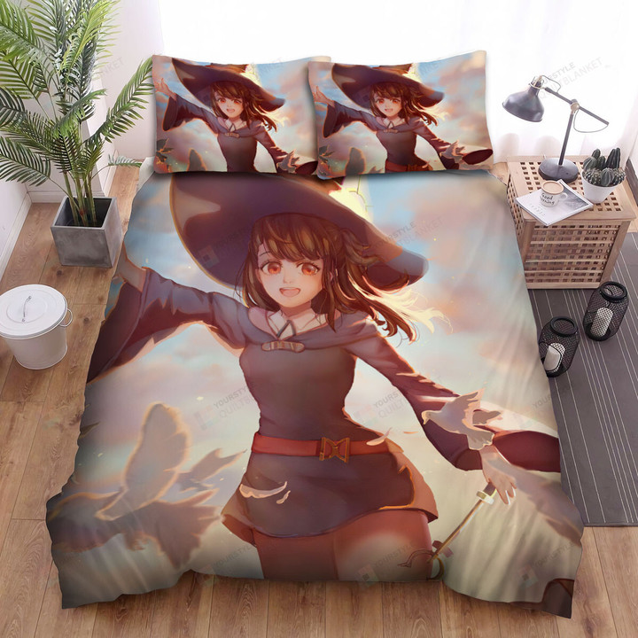 Little Witch Academia Atsuko Kagari & White Pigeons Artwork Bed Sheets Spread Duvet Cover Bedding Sets
