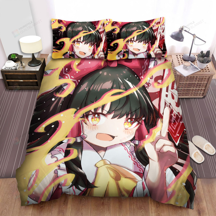 Touhou Hakurei Reimu On Fire Bed Sheets Spread Duvet Cover Bedding Sets