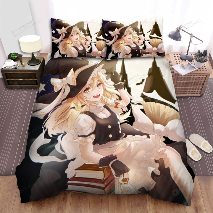 Touhou Kirisame Marisa On Flying Broom Bed Sheets Spread Duvet Cover Bedding Sets