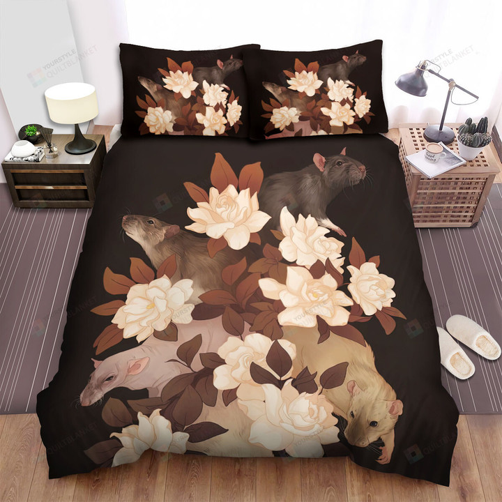 The Rat And White Flowers Bed Sheets Spread Duvet Cover Bedding Sets