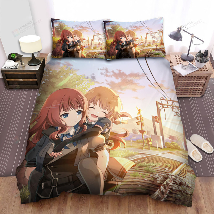 Assault Lily Futagawa Fumi & Kaede Johan In Sunset Railway Scene Bed Sheets Spread Duvet Cover Bedding Sets