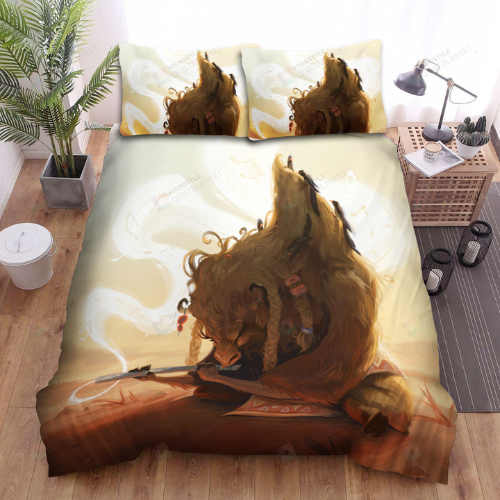 The Wild Animal - The Bison Blowing The Flute Bed Sheets Spread Duvet Cover Bedding Sets