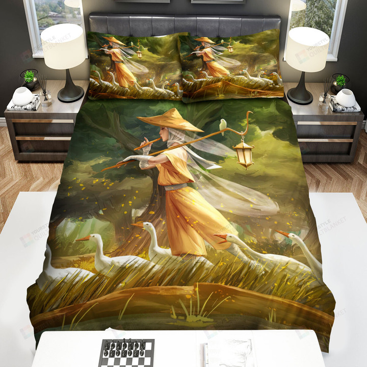The Farm Animal - The Goose Following A Monk Bed Sheets Spread Duvet Cover Bedding Sets