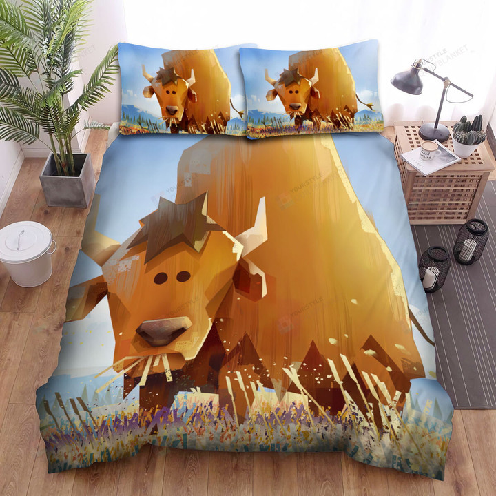 The Wild Animal - The Bison Eating Grass Bed Sheets Spread Duvet Cover Bedding Sets