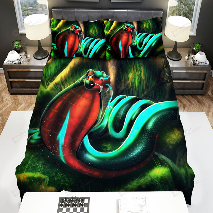The Wild Animal - The Green Cobra In The Forest Bed Sheets Spread Duvet Cover Bedding Sets