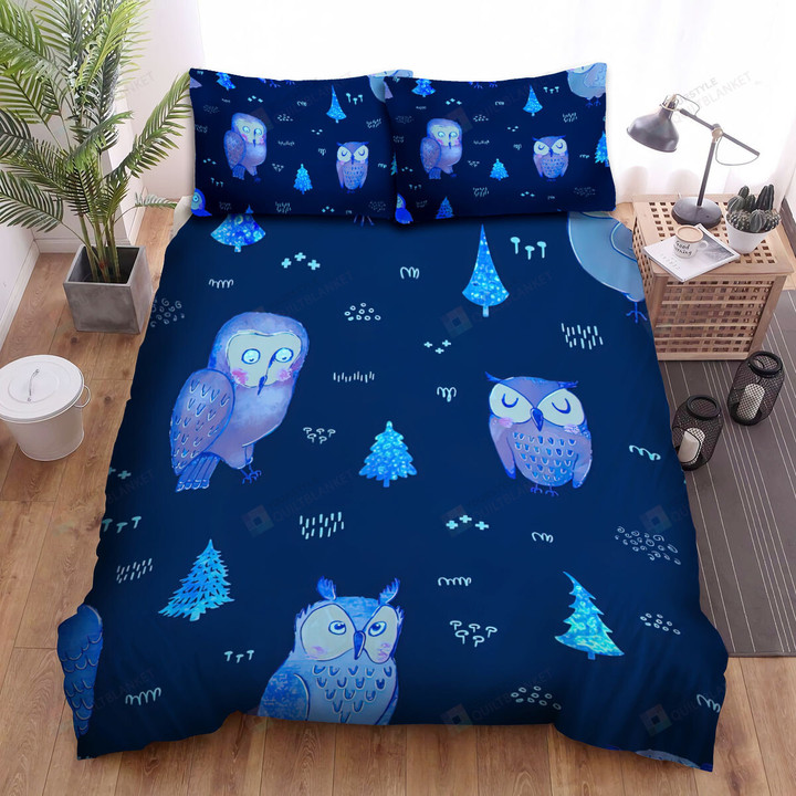 The Wildlife - The Blue Owls Pattern Bed Sheets Spread Duvet Cover Bedding Sets