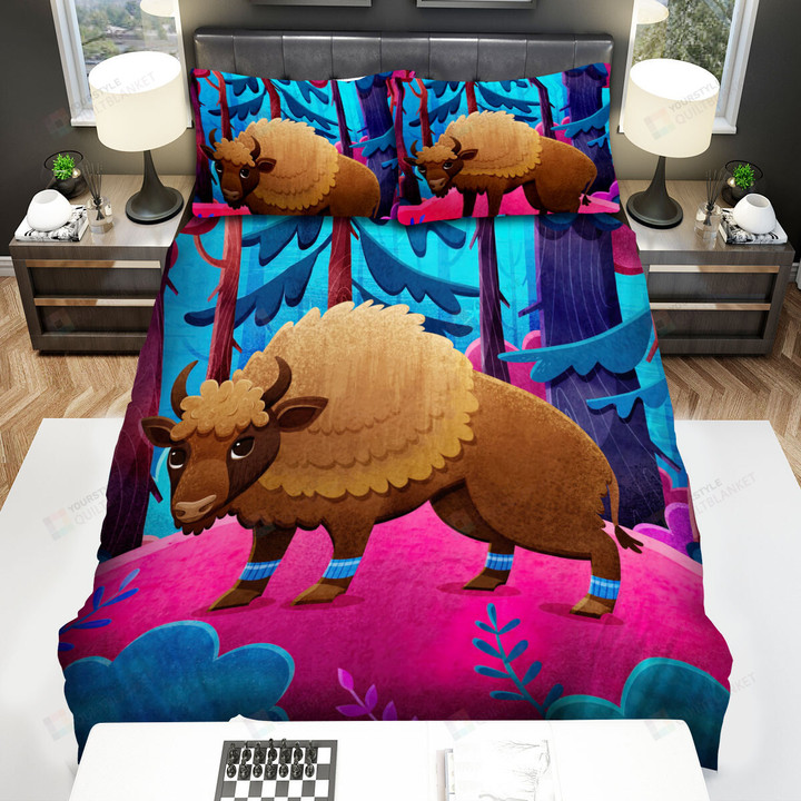 The Wild Animal - The Bison On The Pink Ground Bed Sheets Spread Duvet Cover Bedding Sets