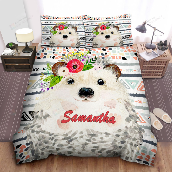 Personalized Adorable Hedgehog Wearing Flower Bed Sheets Spread Duvet Cover Bedding Sets Perfect Gifts For Hedgehod Lover Gifts For Birthday Christmas Thanksgiving