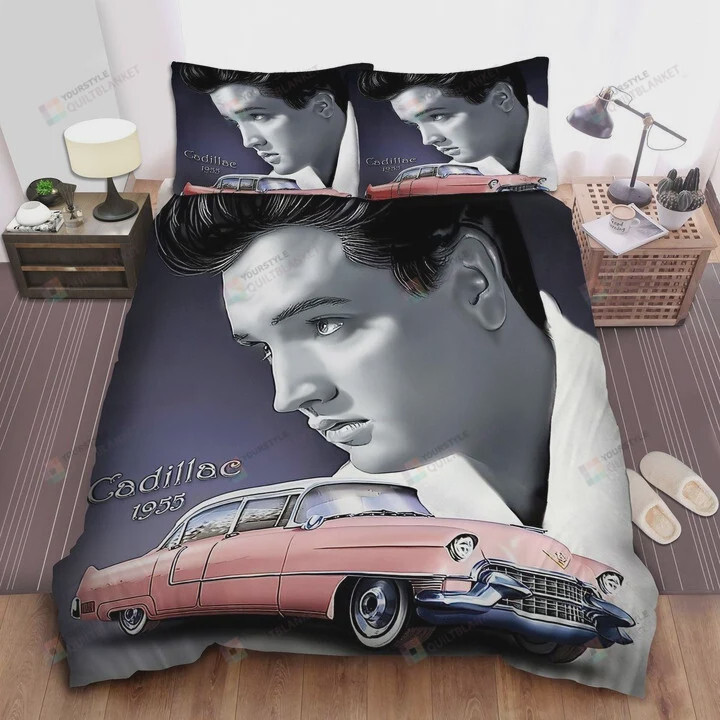 Elvis Presley And His 1955 Pink Cadillac Duvet Cover Bedding Sets