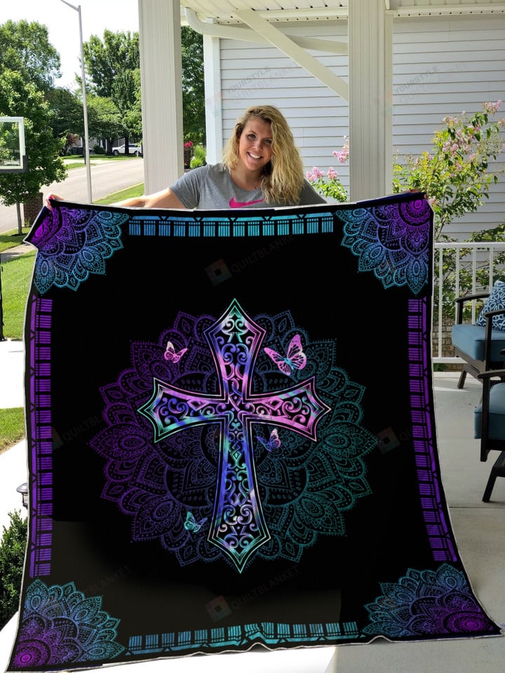 Jesus Cross Neon Quilt Blanket