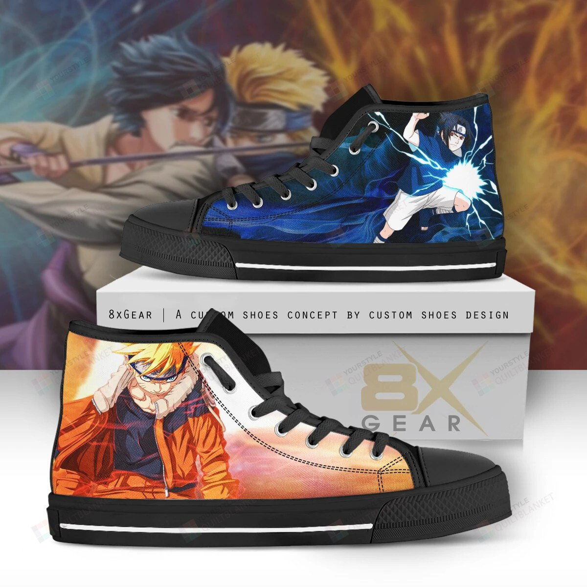 Naruto & Sasuke Kyuubi With Chidori Power High Top Shoes - Custom ...