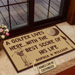 Personalized A Golfer Lives Here With The Best Score Of His Life Customized Doormat - 1