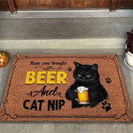 Hope You Brought Beer Black Cat Coir Pattern Print Doormat - 1