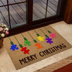 Merry Christmas Autism Awareness Coir Pattern Print Doormat - 1
