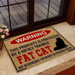 Warning Fat Cat Black Cat Coir Pattern Print Doormat - 1