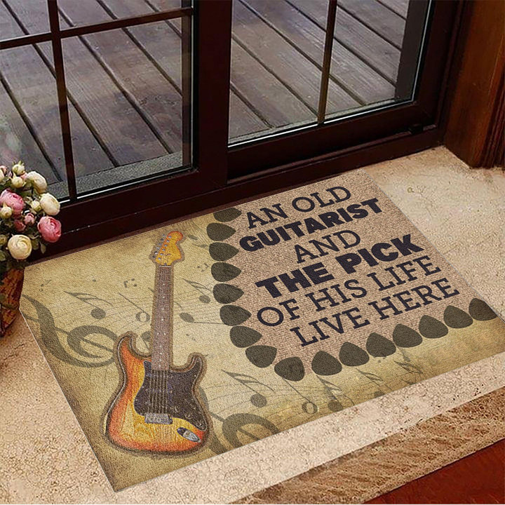 An Old Guitarist And The Pick Of His Life Live Here Doormat For Married Couple Guitar Players - 1
