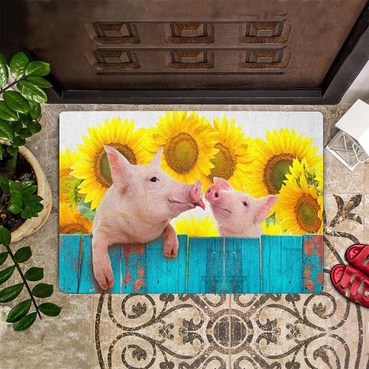 Pig Sunflower Doormat Funny Cute Front Door Mat Decorative Gift For Pig Lover Idea - 1