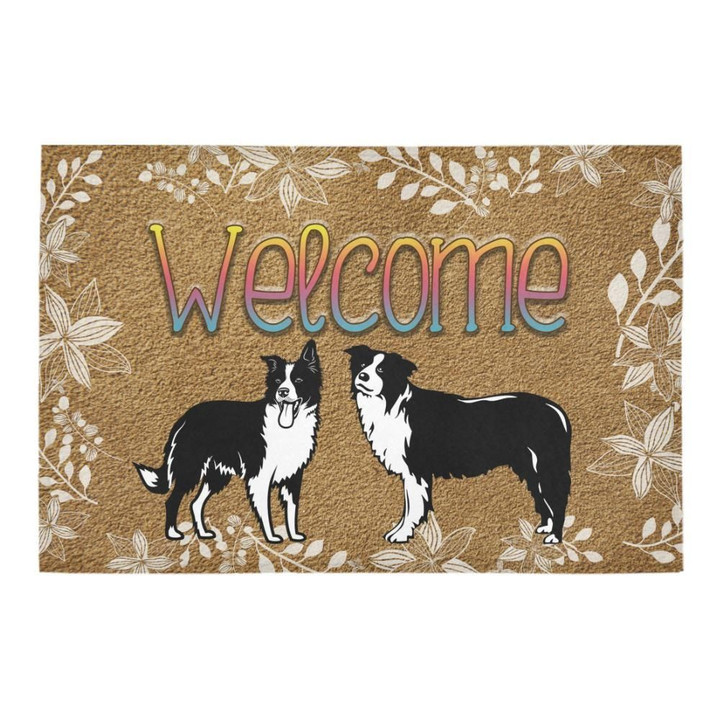 Couple Border Collie Welcome And Flower Doormat - 1