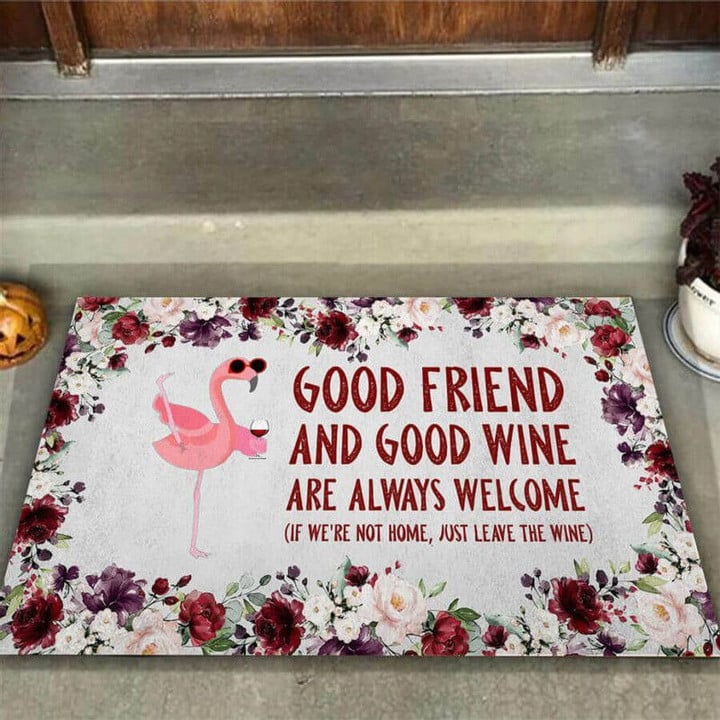 Good Friend And Good Wine Flamingo Doormat - 1
