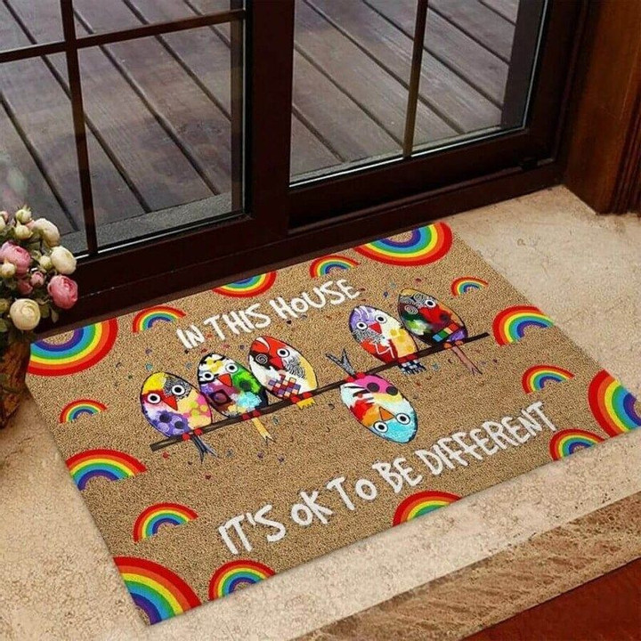 In This House Its Ok To Be Different LGBT Support Coir Pattern Print Doormat - 1