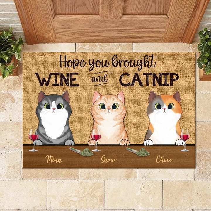 Hope You Brought Wine And Catnip Funny Personalized Cat Doormat DHC04061722 - 1