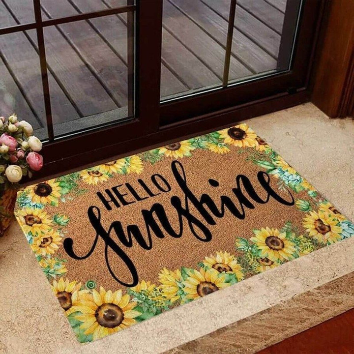 Hello Sunshine Sunflower Coir Pattern Print Doormat - 1