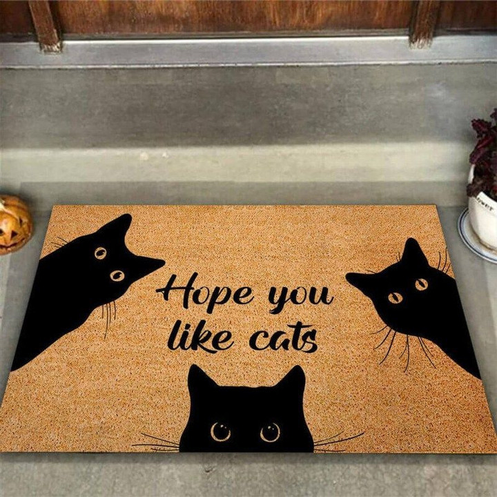 Hope You Like Cat Black Cat Coir Pattern Print Doormat - 1