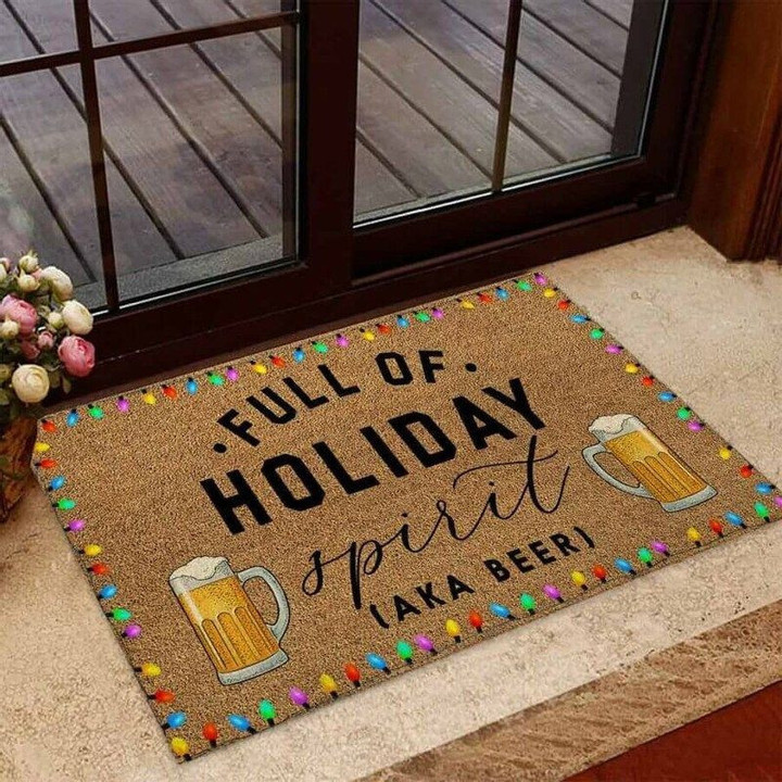 Full Of Holiday Spirit Beer Coir Pattern Print Doormat - 1